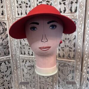 Betmar New York Hat Women Red Wide Brim Bow Tie Back Visor Golf Garden Beach